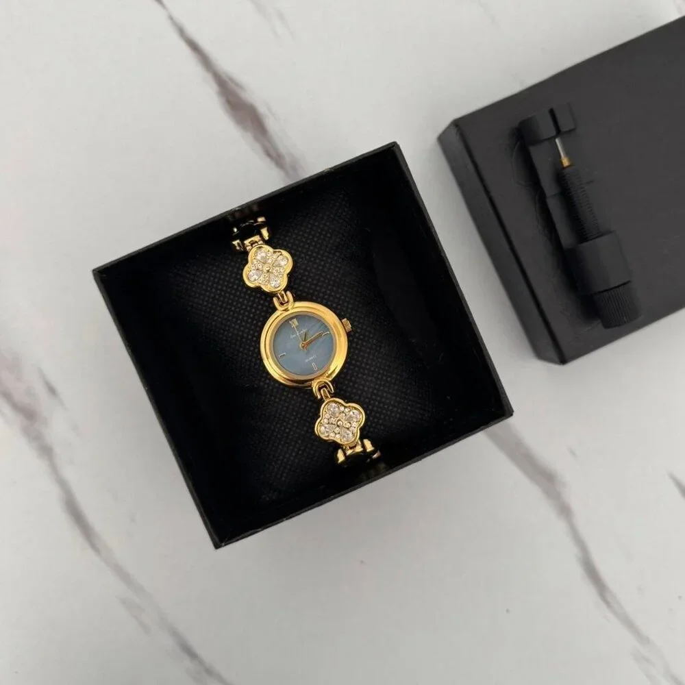 Sku0233 Retro Gold Blue Women Floral‎ Watch Bracelet Stainless steel + gift bag